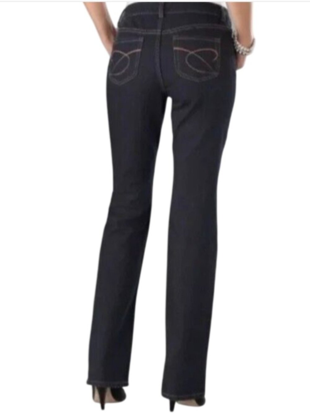 Chico's Platinum Quartz Jean Medium Dark Wash Cotton Denim Wide Leg Embroidered